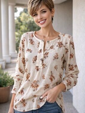 Blu Pepper Woodland Floral Tunic S Cottagecore Fall Boho